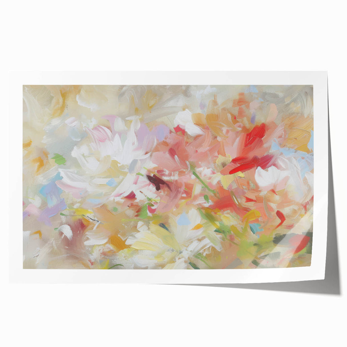 Abstract floral rolled print showcasing vibrant colors and intricate patterns, perfect for home decor. Packaged securely in a cardboard tube for delivery.