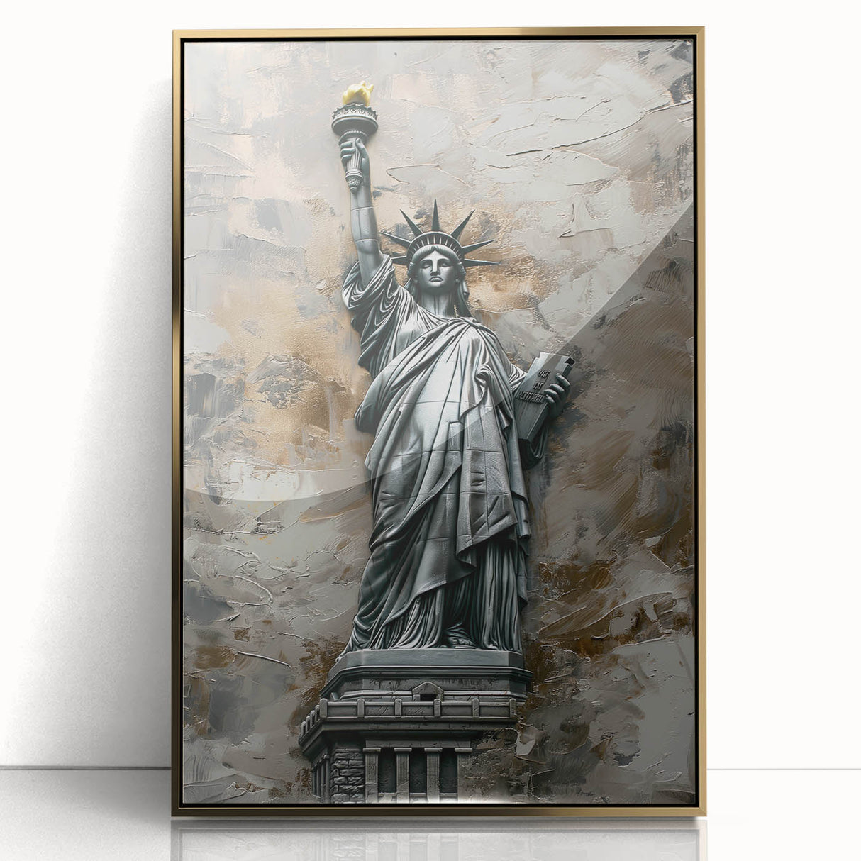 Abstract landscape wall art featuring vibrant colors and a gold frame, showcasing a modern design that enhances any decor. Perfect for contemporary interiors.