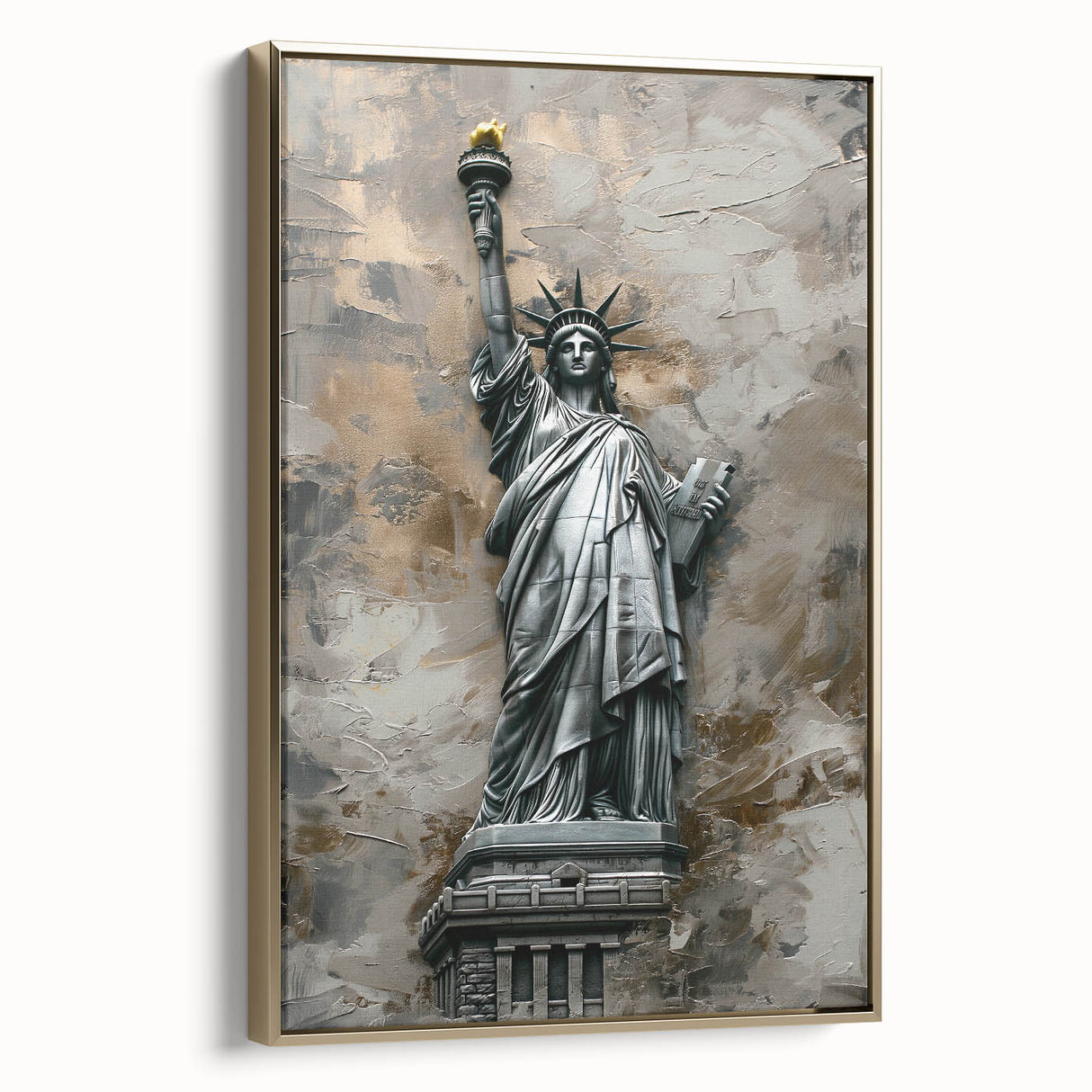 Framed canvas wall art showcasing an abstract landscape design with gold accents, viewed from the side, enhancing modern home decor aesthetics.