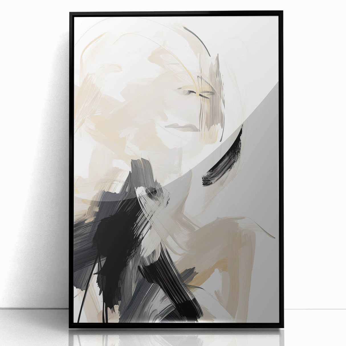Framed abstract minimalist wall art in black acrylic, showcasing a sleek design with clean lines, perfect for modern home decor. Ideal for living rooms and offices.