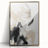 Framed abstract minimalist wall art featuring gold accents on a sleek acrylic surface, set against a neutral background, ideal for modern home decor.