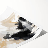 Abstract minimalist wall art print featuring bold geometric shapes in shades of blue, yellow, and gray, rolled and ready for framing in a protective tube.