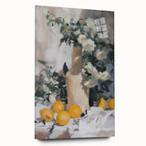 Large abstract wall art featuring an array of colorful fruits on acrylic glass, ideal for bedroom or dining room decor.