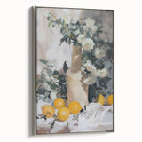 Landscape art painting of colorful fruits on a black background, framed canvas, ideal for kitchen wall decor.