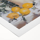 Art deco poster featuring an array of fruits in vibrant colors on rolled canvas, ideal for dining room decor.