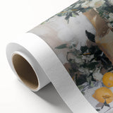 Art Deco poster featuring assorted fruits in vibrant colors on a rolled canvas.