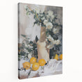 Large stretched canvas featuring a colorful array of fruits, ideal for kitchen wall art.