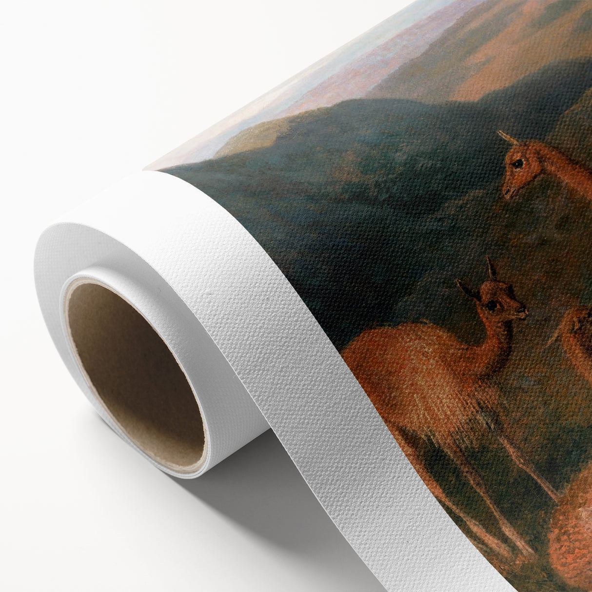 Realism Art Prints - Peaceful Vicuñas in Mountain Landscape on Canvas