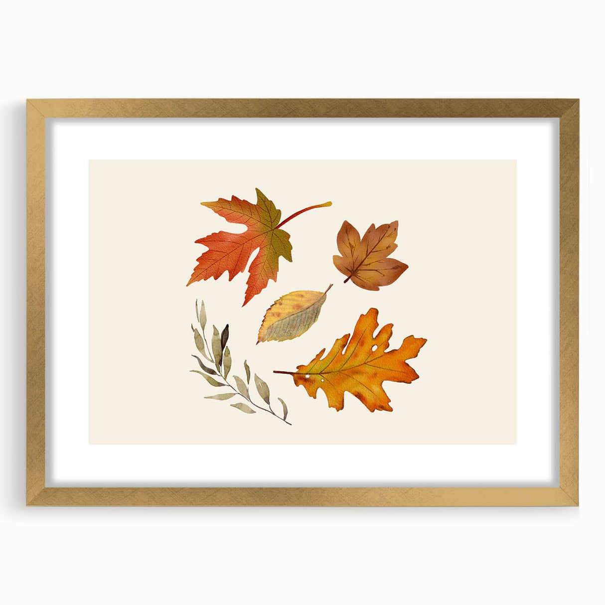 Extra large abstract art print featuring textured autumn hues in a gold frame, ideal for living room decor.