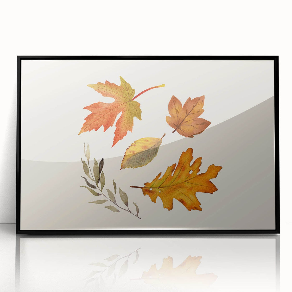 Large abstract wall art featuring autumnal hues on black acrylic, framed, ideal for modern living room decor.