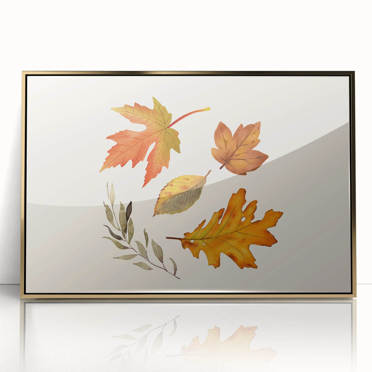 Large art print of a mid-century modernist fall scene in gold and brown tones on acrylic, ideal for nursery wall decor.