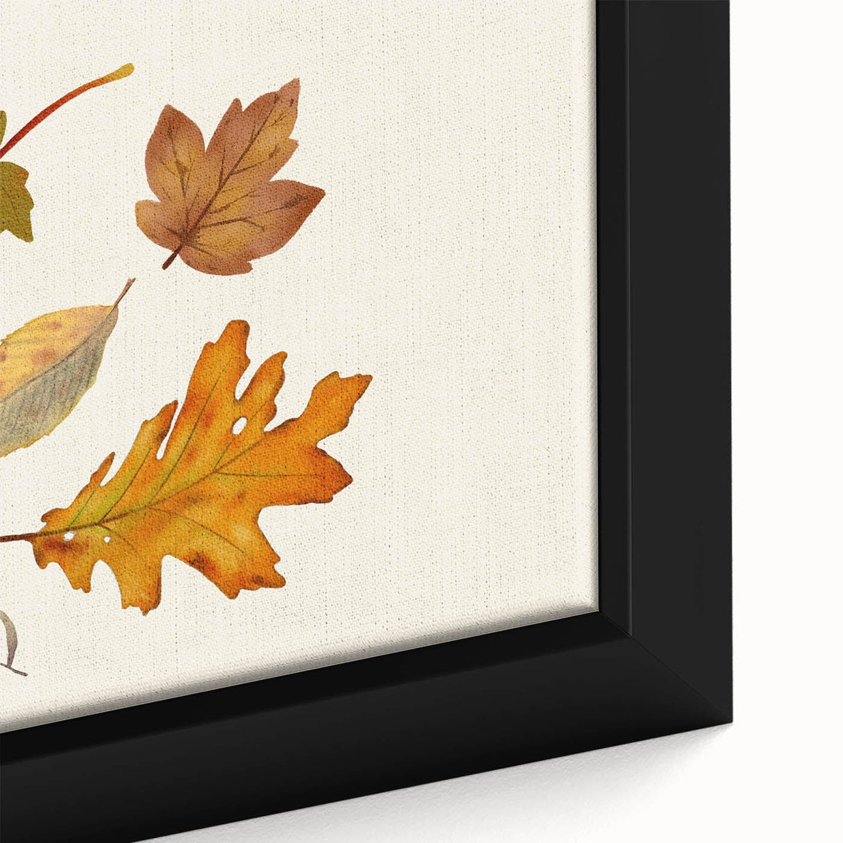 Close-up of a framed canvas featuring a textured, abstract design in black with colorful accents.