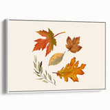 Vintage poster art depicting an autumnal scene with vibrant orange and red leaves on a large framed canvas.