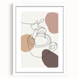 Abstract art print featuring swirling blue and white patterns on a framed canvas, suitable for dining room or bedroom decor.