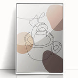 Art deco poster featuring geometric shapes in muted gold and white tones, framed acrylic, ideal for nursery wall decor.