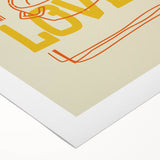 Art deco poster featuring geometric patterns in muted gold and navy, printed on rolled canvas.