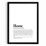 Home Typography Art - "Home" Definition Canvas Print
