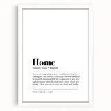 Home Typography Art - "Home" Definition Canvas Print