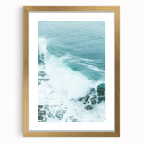 Extra large abstract art print with textured swirls in gold and white, framed in gold, ideal for living room decor.