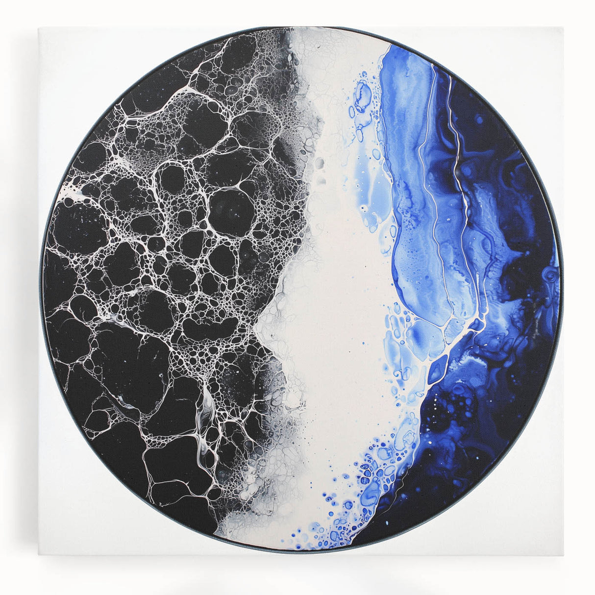 Modern Abstract Wall Art – Circular Blue and Black Canvas Print