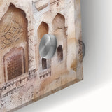 Close-up of an abstract architectural wall art piece made from acrylic glass, showcasing vibrant colors and intricate geometric patterns, ideal for modern decor.