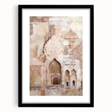 Abstract architectural wall art framed in black, showcasing geometric shapes and lines in a modern design, perfect for contemporary home decor.