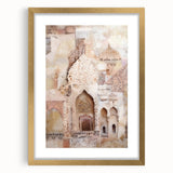 Abstract architecture wall art framed with a gold mat, showcasing geometric patterns and modern design elements, perfect for contemporary home decor.