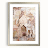 Abstract architectural wall art framed in silver, showcasing geometric patterns and modern design. Ideal for contemporary home decor or office spaces.