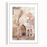 Abstract architectural wall art framed in white with a mat, showcasing geometric patterns and soft color gradients, perfect for modern home decor.