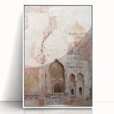 Framed abstract architecture wall art featuring geometric shapes in white and gray tones, set against a sleek acrylic background, ideal for modern decor.