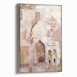 Framed abstract architecture wall art in a silver frame, showcasing geometric shapes and a modern design. Perfect for contemporary home decor and art enthusiasts.