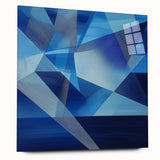 Abstract geometric acrylic glass design showcasing vibrant colors and sharp angles, presented without pins, ideal for modern decor and artistic displays.