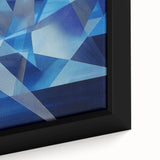 Close-up of a vibrant abstract geometric framed canvas artwork showcasing bold colors and intricate patterns, perfect for modern home decor and artistic expression.