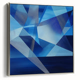 Abstract geometric framed canvas artwork in silver, showcasing intricate patterns and modern design elements. Ideal for contemporary home decor, this piece adds a sleek touch to any room.