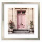 Textured abstract art print featuring an intricate door design in muted earth tones, framed in silver.