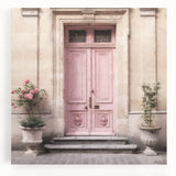 Black and white photo of a French door design on stretched canvas, ideal for kitchen wall art.