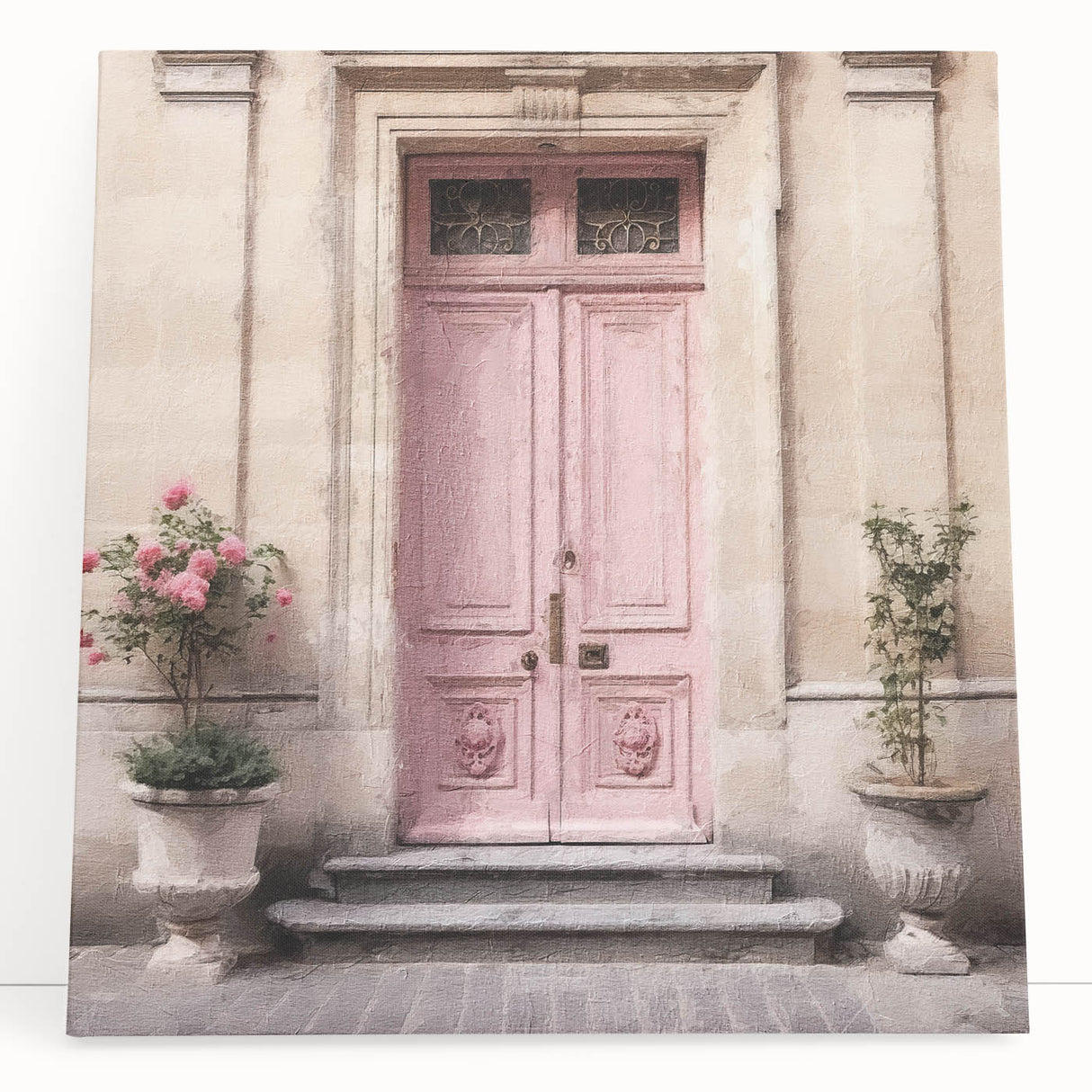 Black and white photo of a French door design on stretched canvas, ideal for kitchen wall art or bedroom ambiance.
