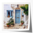 Extra large wall art featuring a Greek door design in muted earth tones on glossy photo paper.