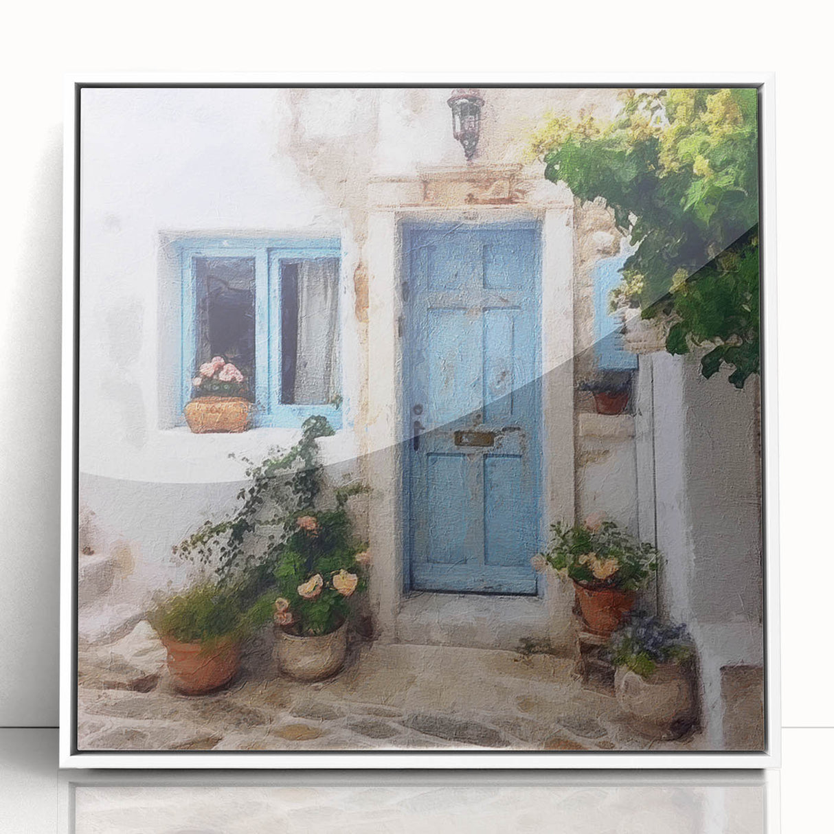 Art Deco style door design in white and gray tones on a framed acrylic, suitable for modern nursery decor.