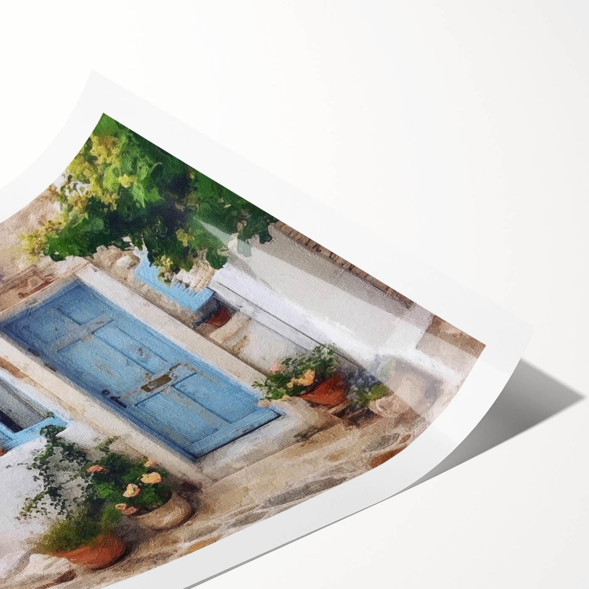Extra large rolled print featuring line art flowers and Greek architecture, in monochrome.