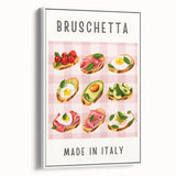 Vintage poster art of colorful dishes on a large framed canvas, ideal for living room decor.