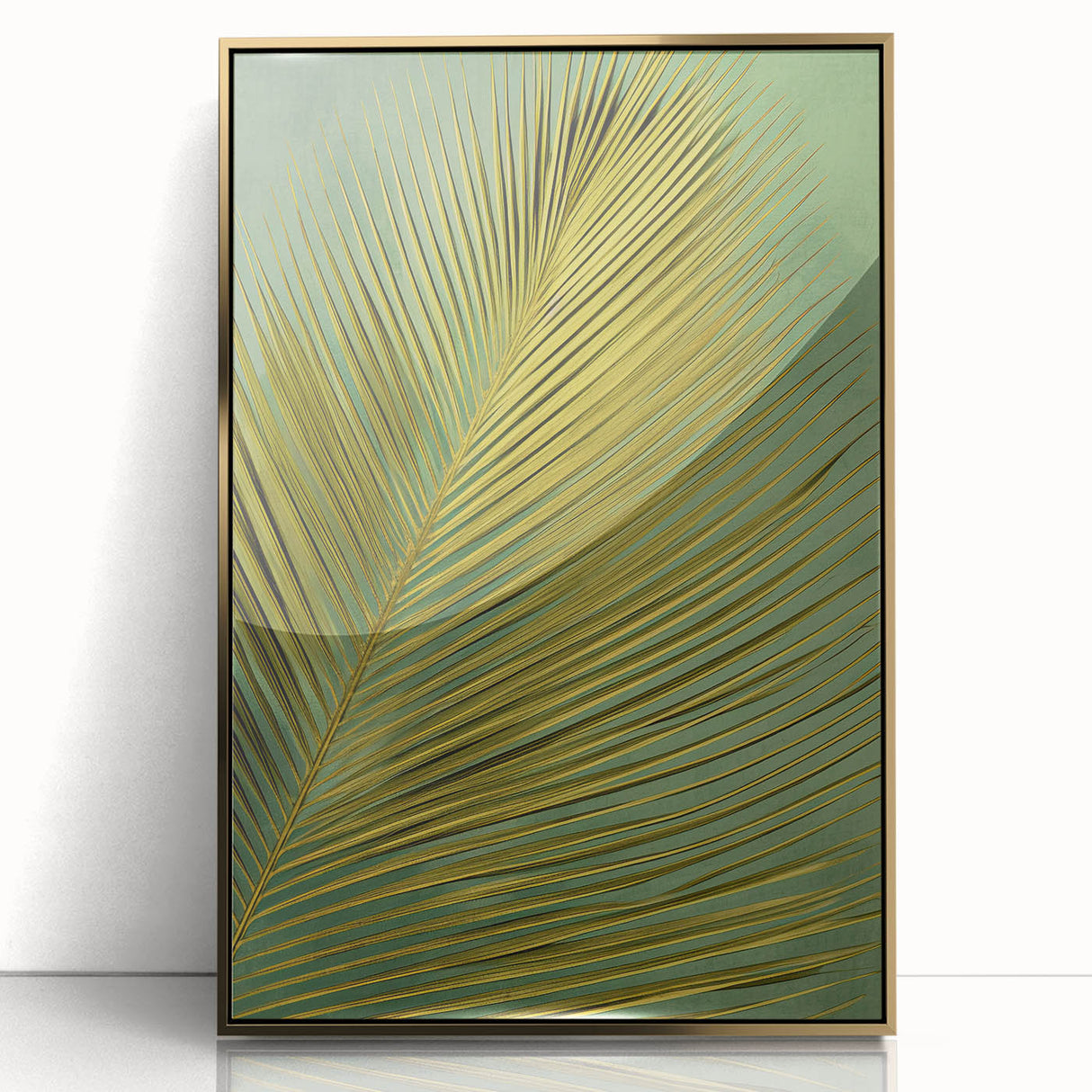 Framed wall art featuring a vibrant floral design with intricate gold accents, displayed in a modern acrylic frame, ideal for enhancing home decor.