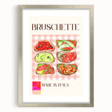 Textured abstract art print of assorted food dishes in muted earth tones, framed with a silver mat.