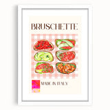 Abstract art print featuring an array of stylized food dishes in muted earth tones on a white framed mat.