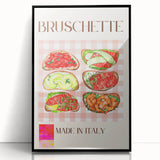 Large abstract wall art featuring assorted food dishes in a mid-century modernist style, framed in black acrylic.