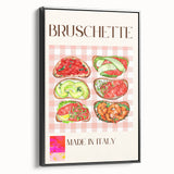 Black and white vintage poster art of various food dishes on a framed canvas, suitable for bedroom wall decor.