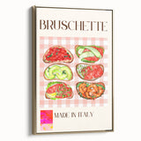 Framed canvas wall art featuring an array of vintage-style food dishes in black and gold tones, ideal for bedroom decor.