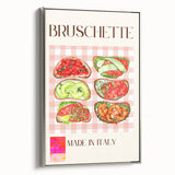 Landscape art painting featuring a variety of colorful food dishes on a black background, framed in silver.