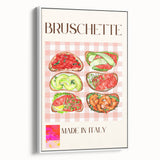 Extra large framed canvas of vintage poster art featuring various colorful food dishes, ideal for living room decor.