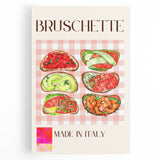 Large black and white canvas featuring an array of various food dishes, ideal for kitchen wall art.